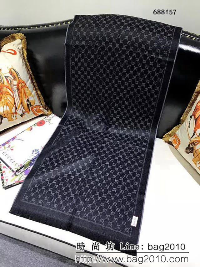 GUCCI古馳經典款 官網16年最新GG羊毛提花系列長圍巾 688156 LLWJ6927